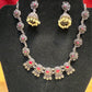 Attractive Pink Color Oxidized Designer Necklace With Pearl Drop Jhumka Set