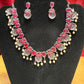 Pink Color Oxidized Necklace With Earrings Set In Mesa