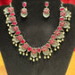 Alluring Pink Color Oxidized Beautiful Pearl Drop Design Necklace With Earrings Set