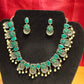 Alluring Green Color Oxidized Beautiful Pearl Drop Design Necklace With Earrings Set