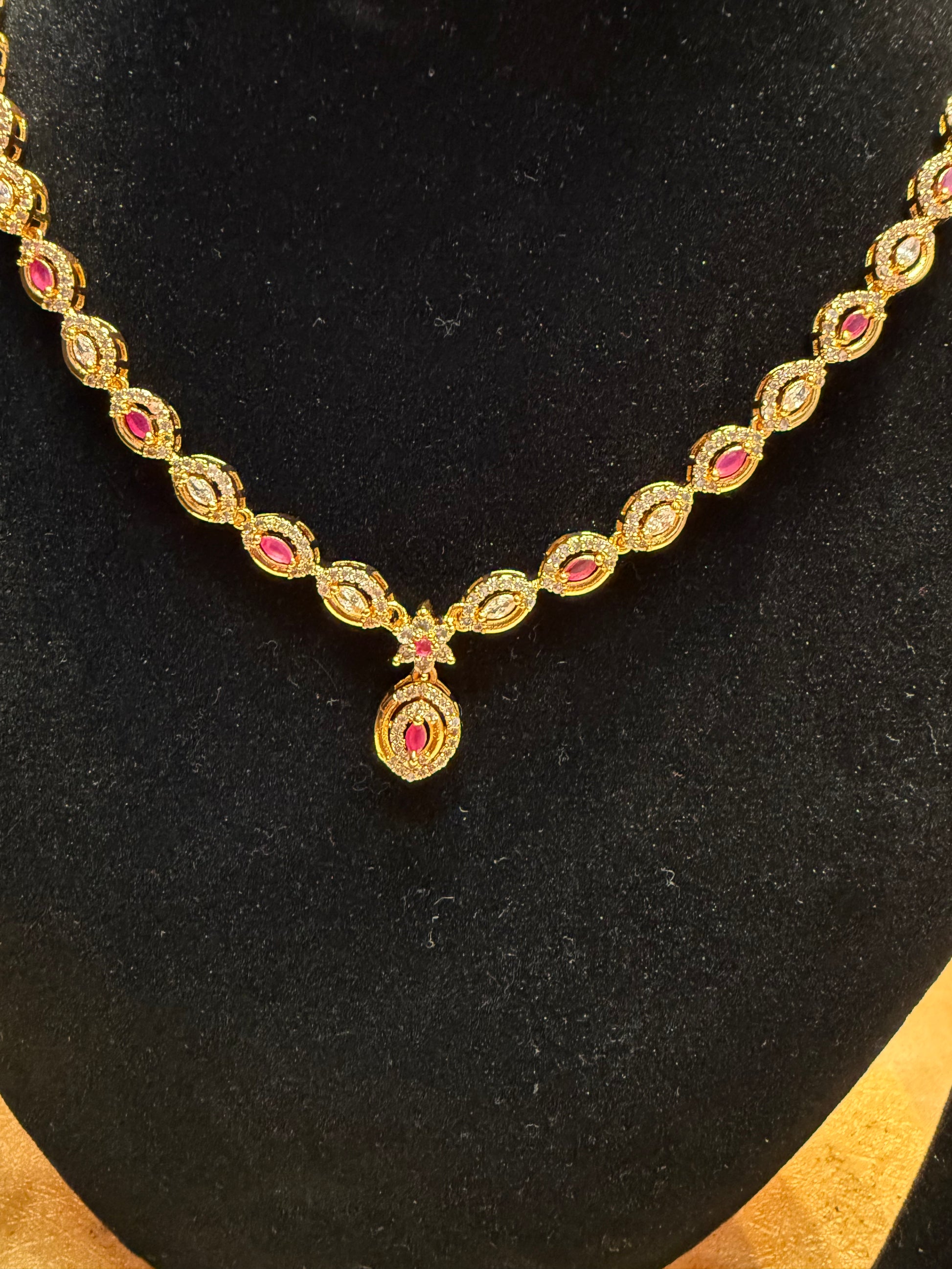 Pink And White Stone Studded Gold Plated Necklace Near Me