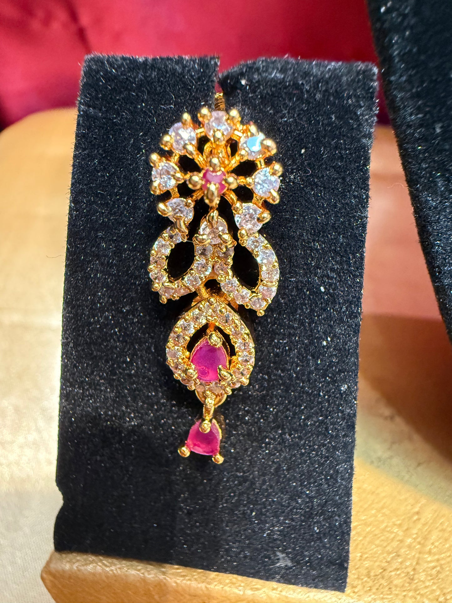 Gold Plated With Pink And White Stones Earrings In USA