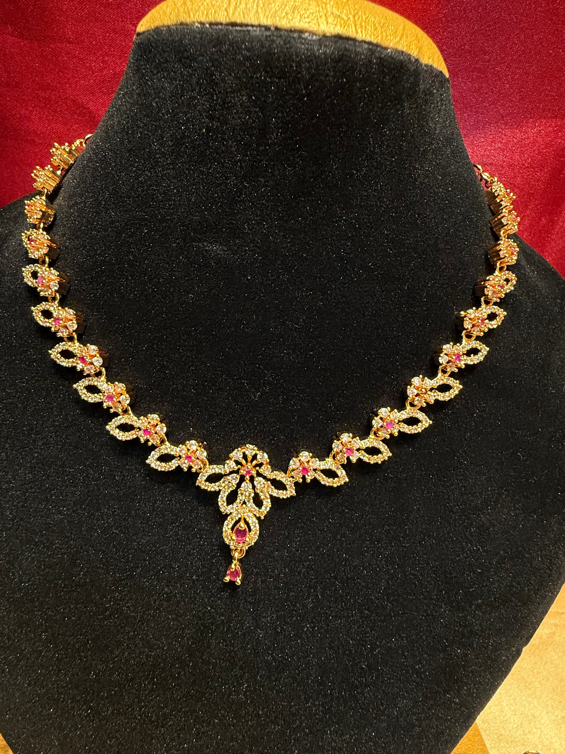 Gold Plated With Pink And White Stones Necklace Near Me