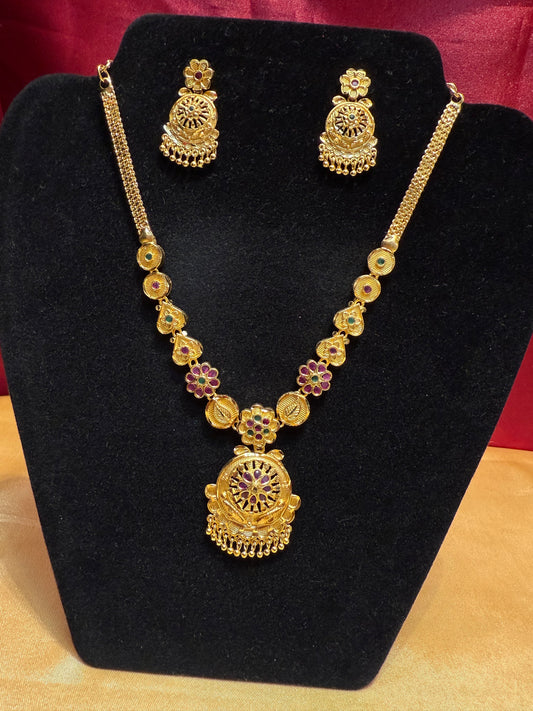 Beautiful Gold Plated Multicolor Necklace With Earrings Set