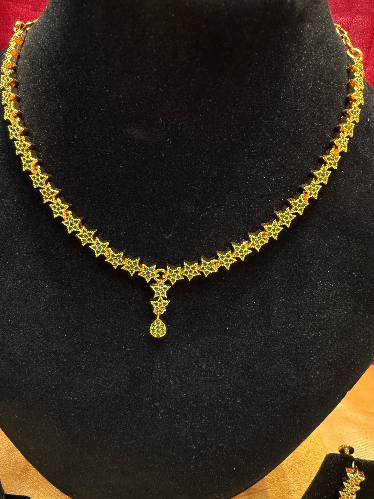 Gold Plated With Beautiful Green Stones Necklace Near Me