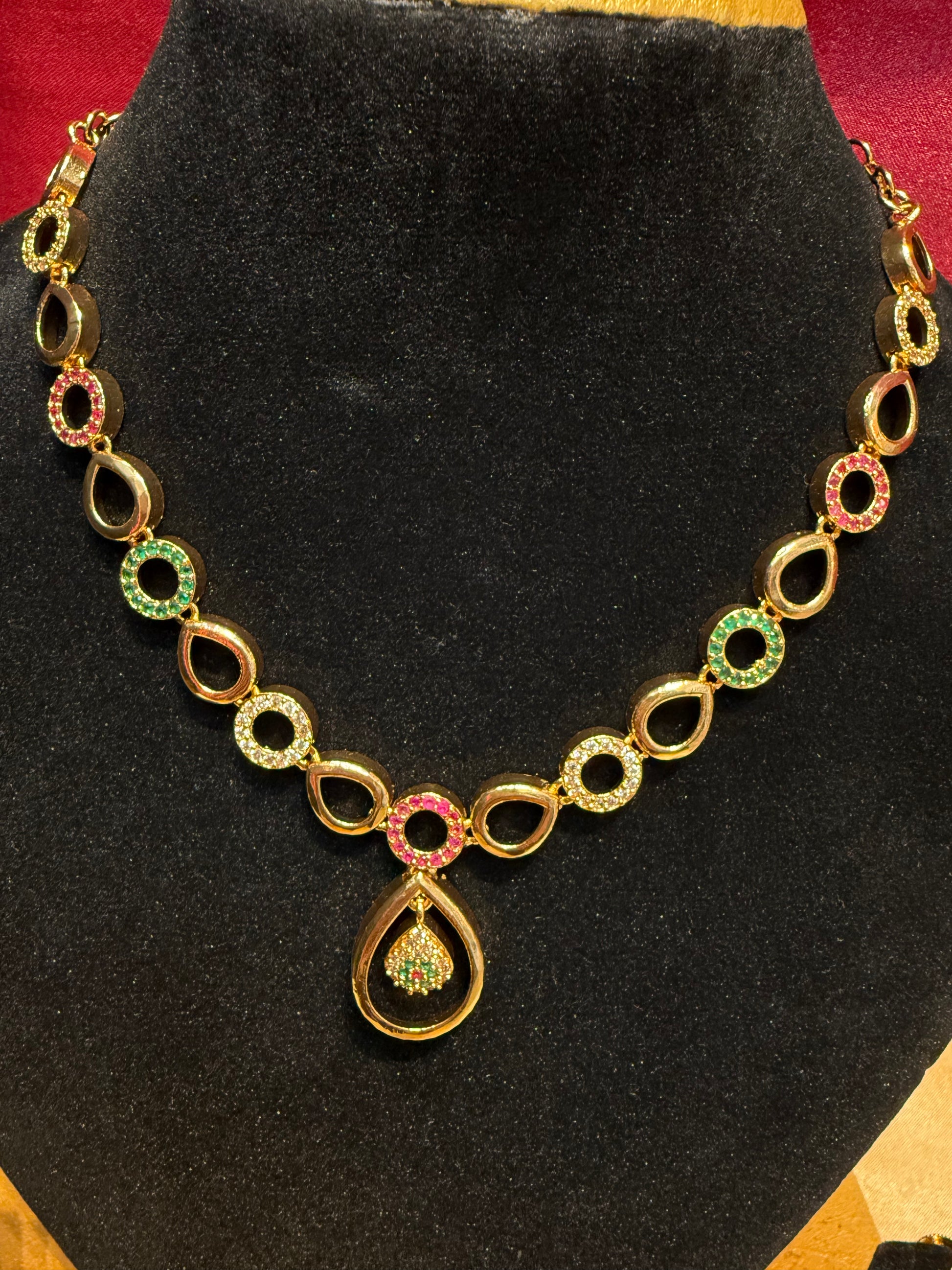 Multicolor Stones Studded Gold Plated Necklace Near Me