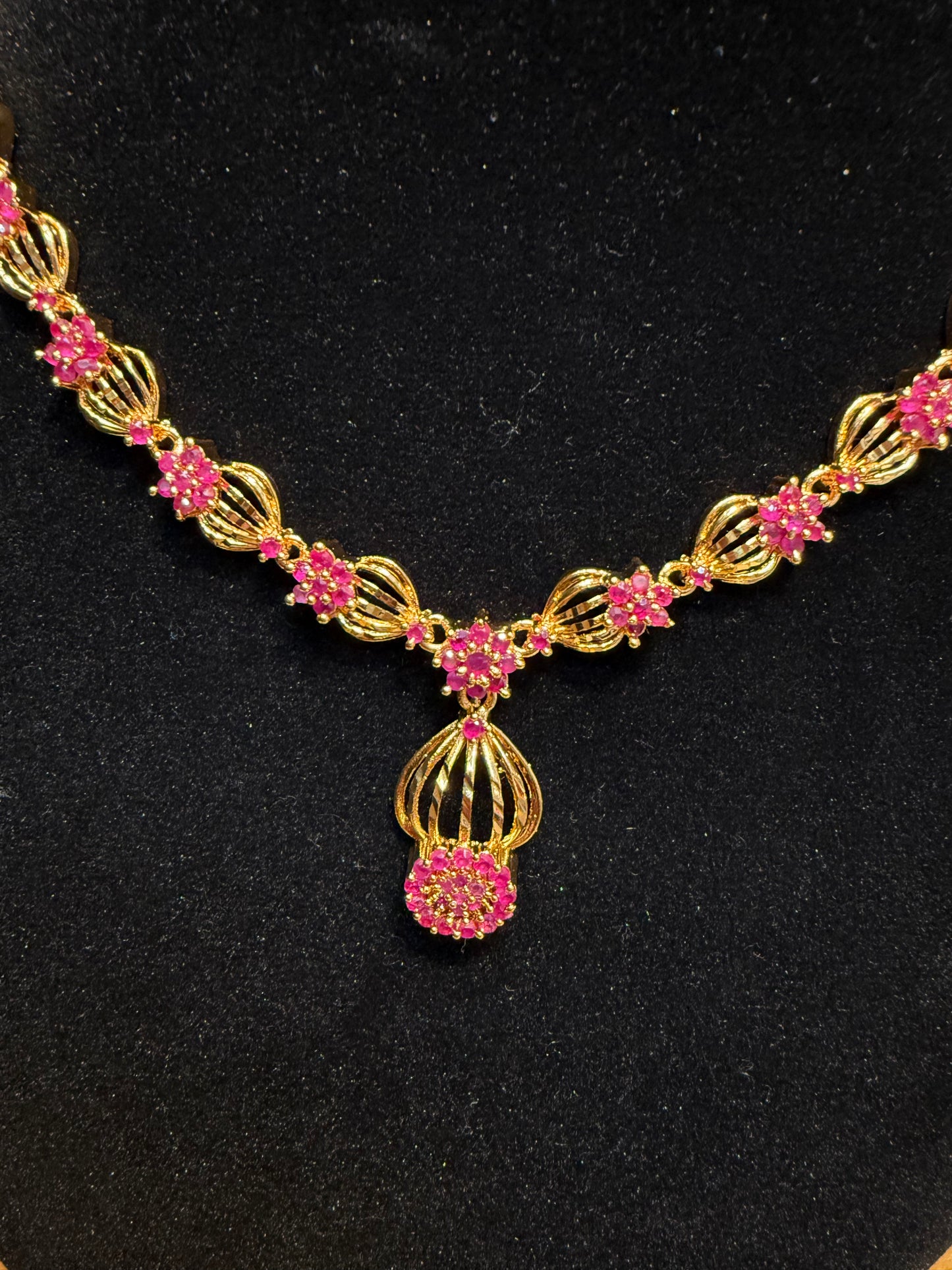 Pink Color Stone Studded Gold Plated Necklace Near Me