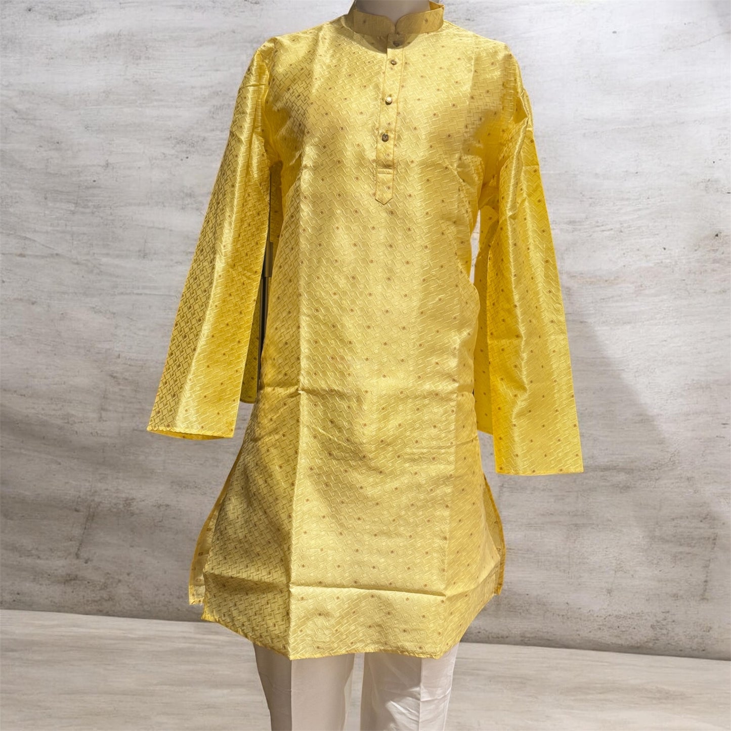 Appealing Light Yellow Color Raw Silk With Self Design Kurta Suits For Men