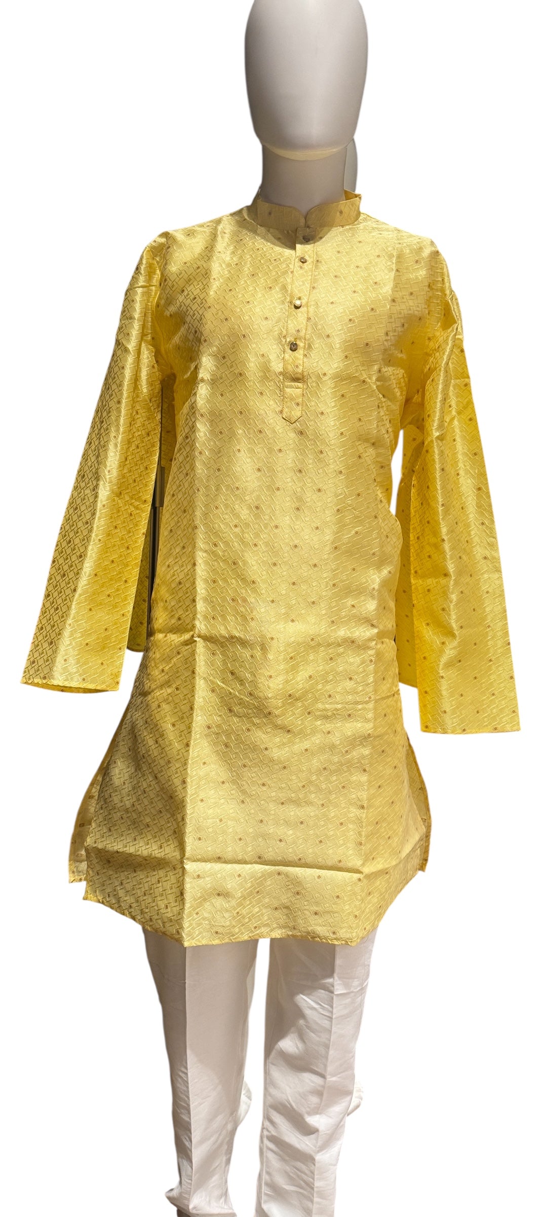 Appealing Light Yellow Color Raw Silk With Self Design Kurta Suits For Men