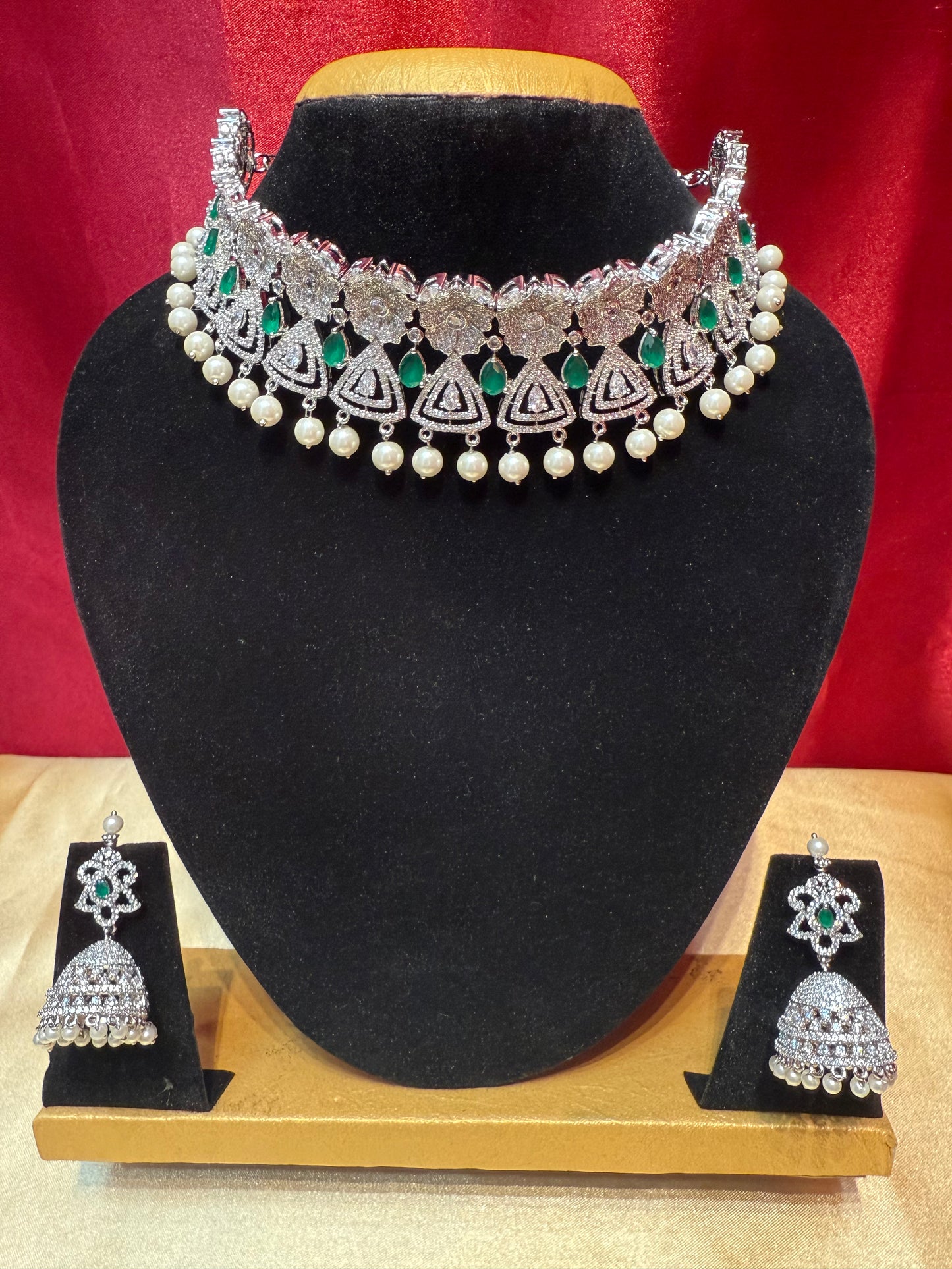 American Diamond Choker And Jhumka Set In Tempe