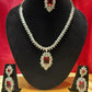 Alluring Red And White Stone American Diamond Necklace Maang Tikka And Earrings Set