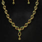 Dazzling Gold Plated Green Color Stone Necklace With Earrings For Women