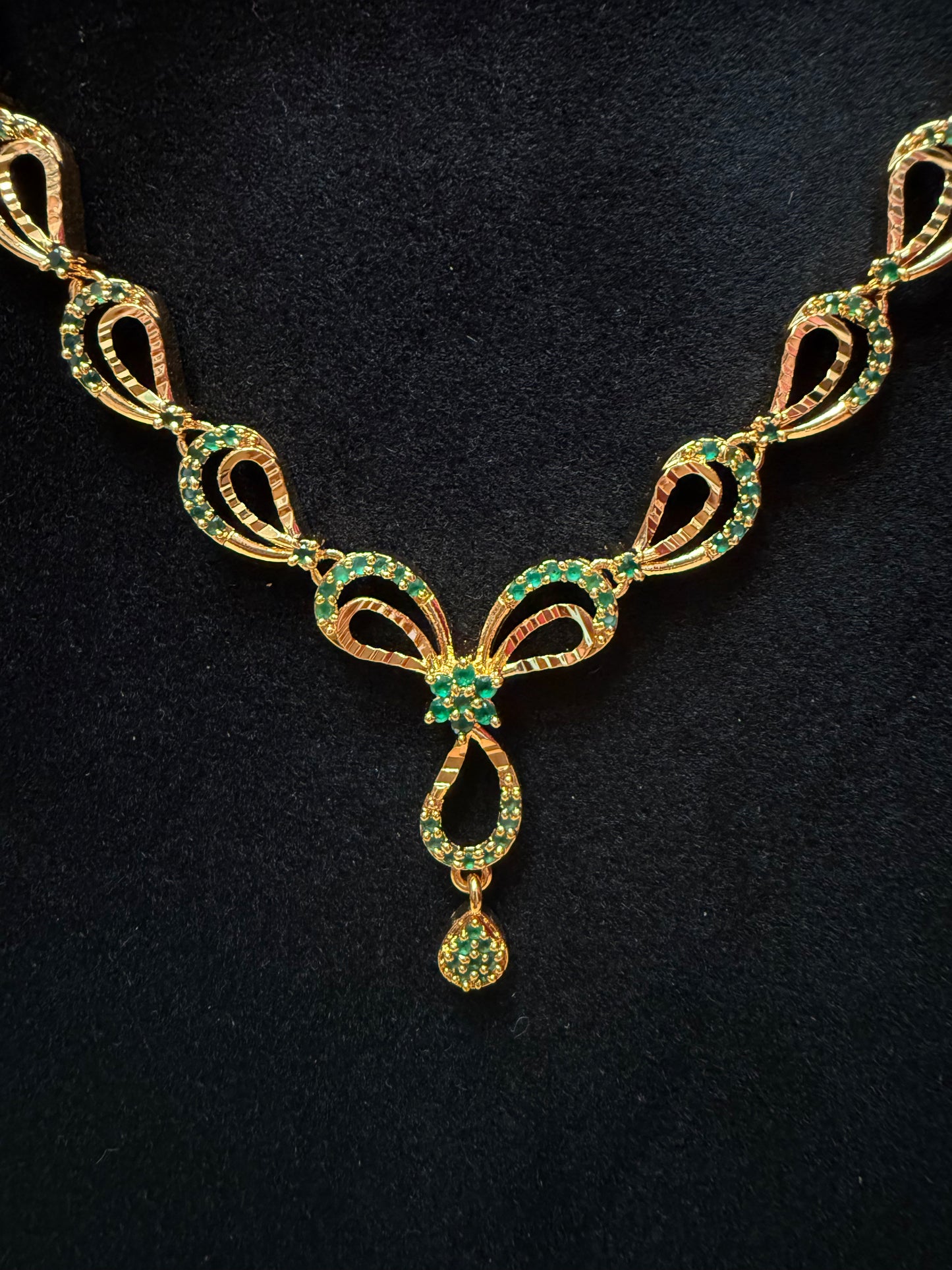 Dazzling Gold Plated Green Color Stone Necklace With Earrings Near Me