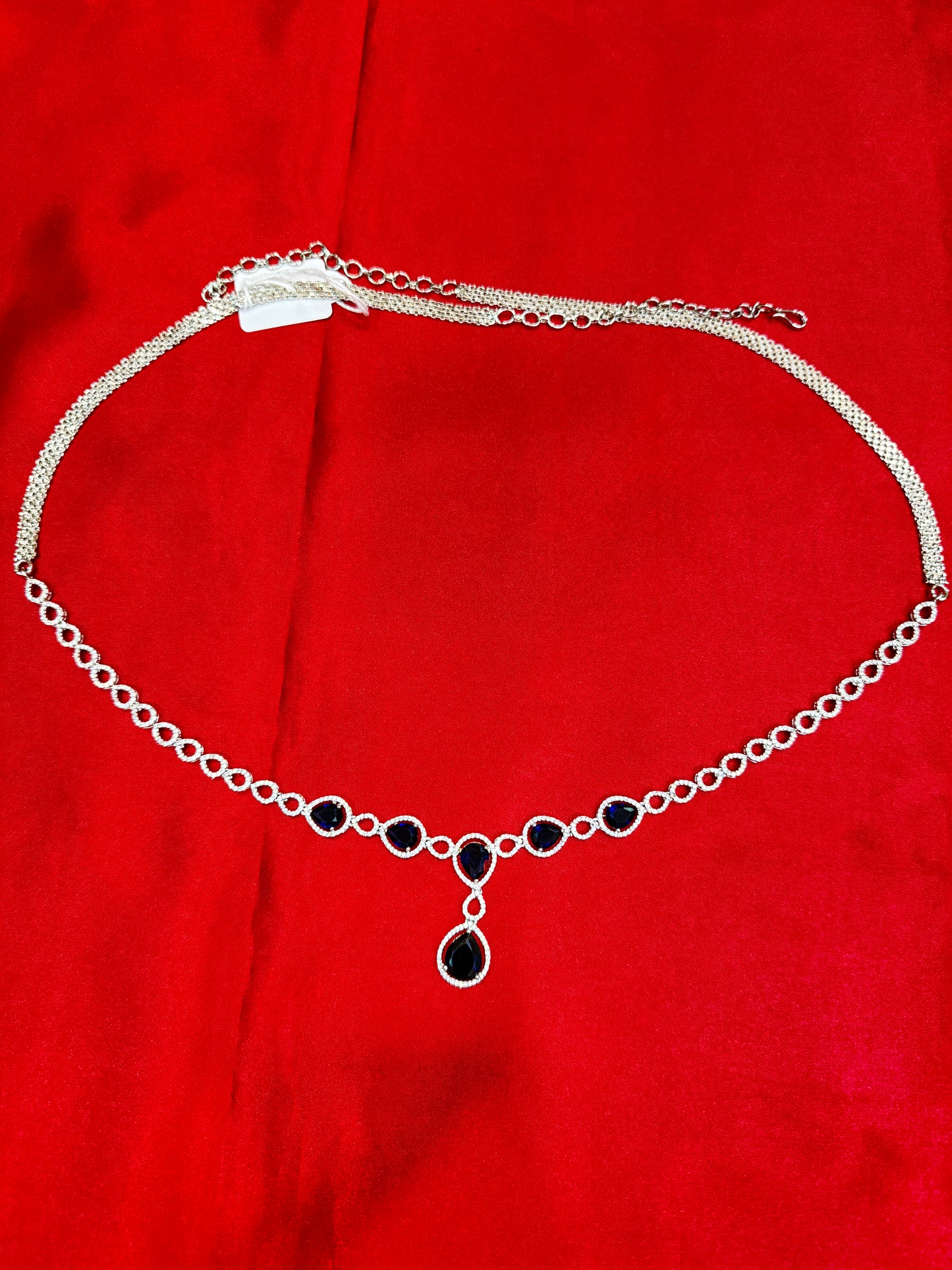 Alluring American Diamond Blue And White Stone Worked Hip Chain Near me