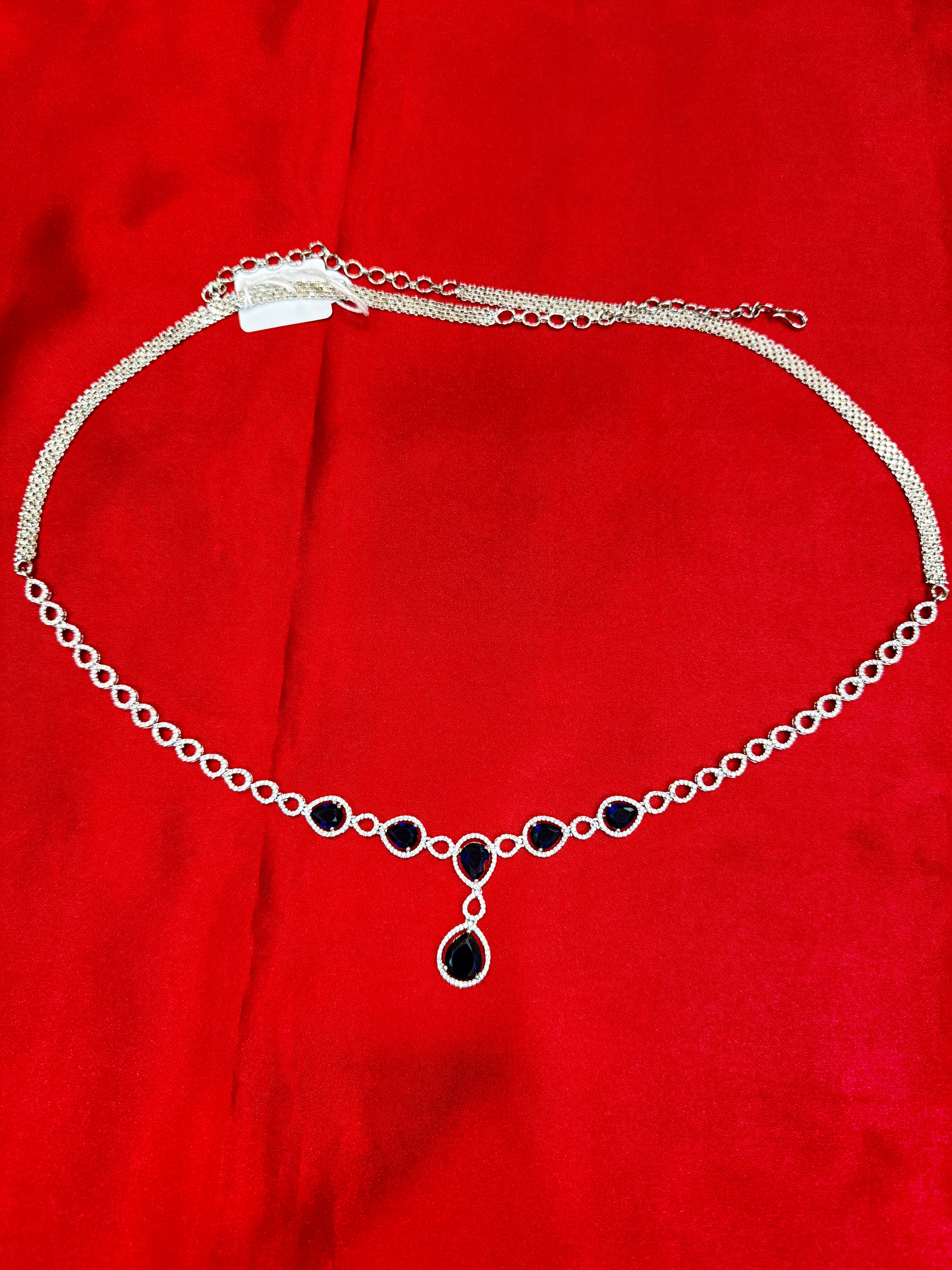 Alluring American Diamond Blue And White Stone Worked Hip Chain Near me