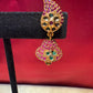 Graceful Green And Pink Stoned Gold Plated With Beautiful Leaf Design Jhumka Earrings Near Me