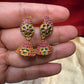 Graceful Green And Pink Stoned Gold Plated With Beautiful Leaf Design Jhumka In USA