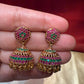 Dazzling Gold Plated Design Jhumka With Hot Pink Stone In Tempe