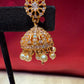 Alluring Gold Plated Designer Jhumka With White Color Stone  And Beaded Design