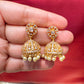 Alluring Gold Plated Designer Jhumka With White Color Stone  And Beaded Design