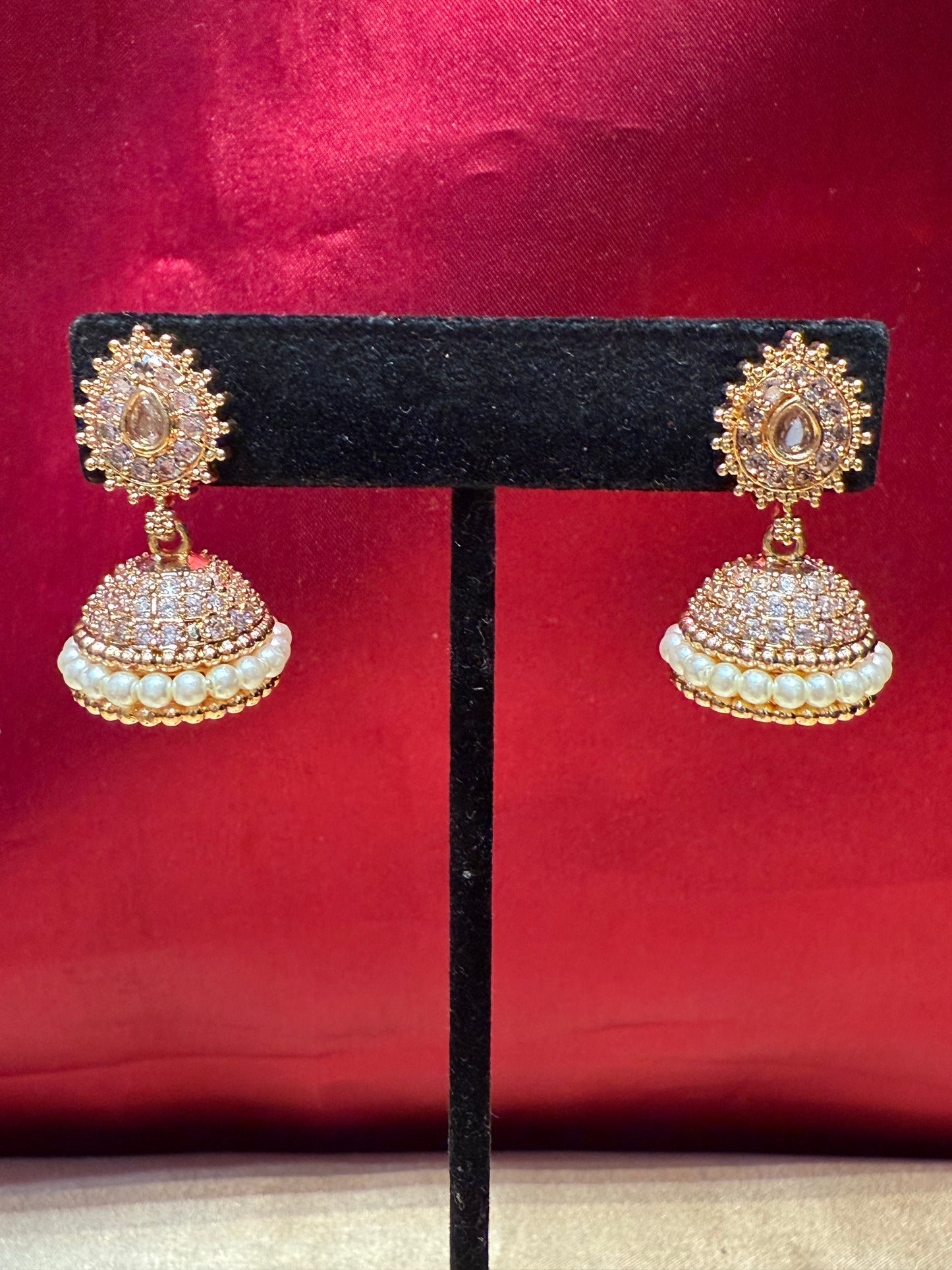 Dazzling Gold Plated Design Jhumka With White Stone In Chandler