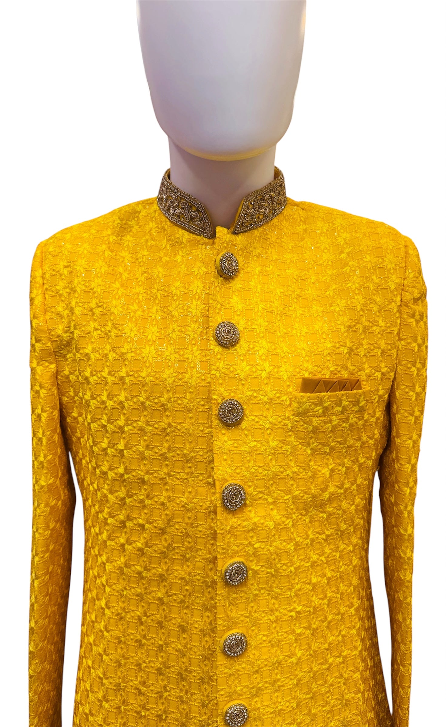 Yellow Color Silk With Embroidery Work Sherwani In USA