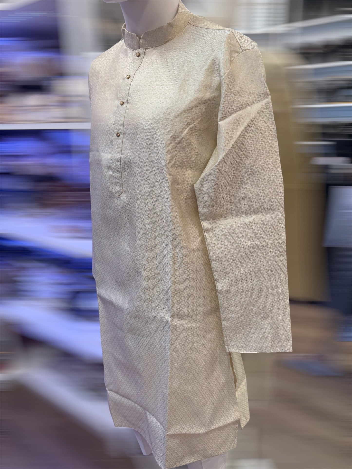 Stunning Cream Color Cotton With Self Design Kurta Suits For Men