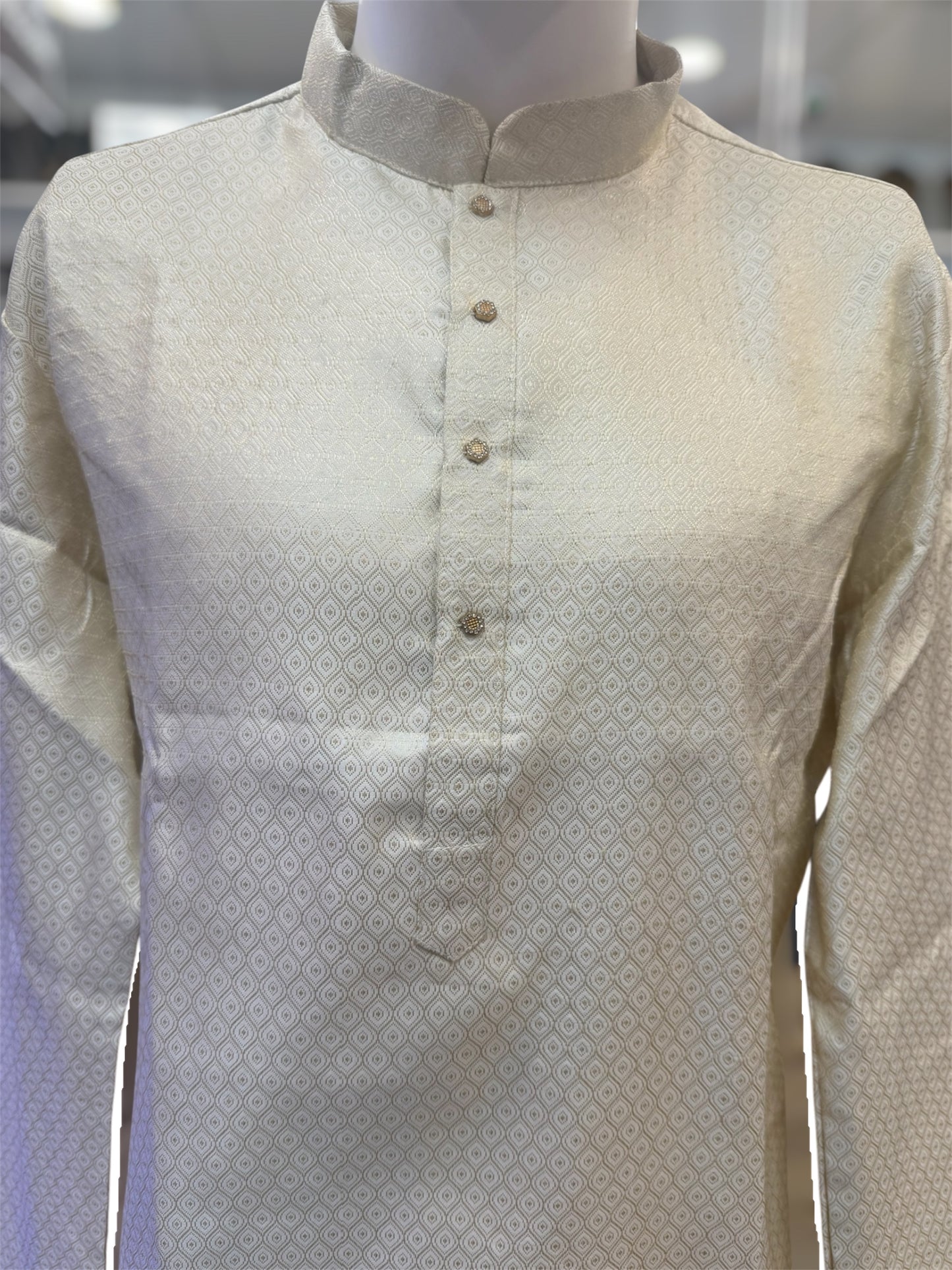 Stunning Cream Color Cotton With Self Design Kurta Suits For Men