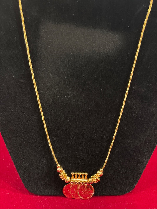 Amazing Gold Chain Necklace with Lakshmi Coin Pendant And Red Stone Accents