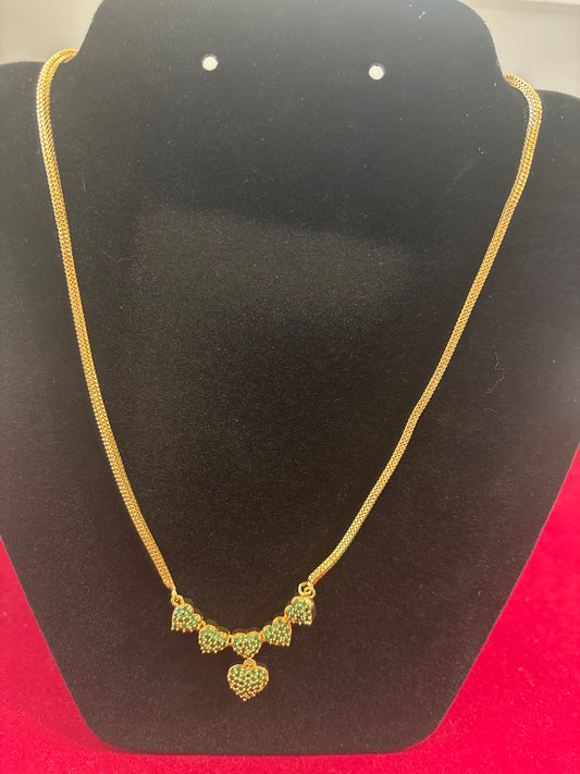 Elegant Gold Chain With Green Stone Heart Charms Necklace For Women