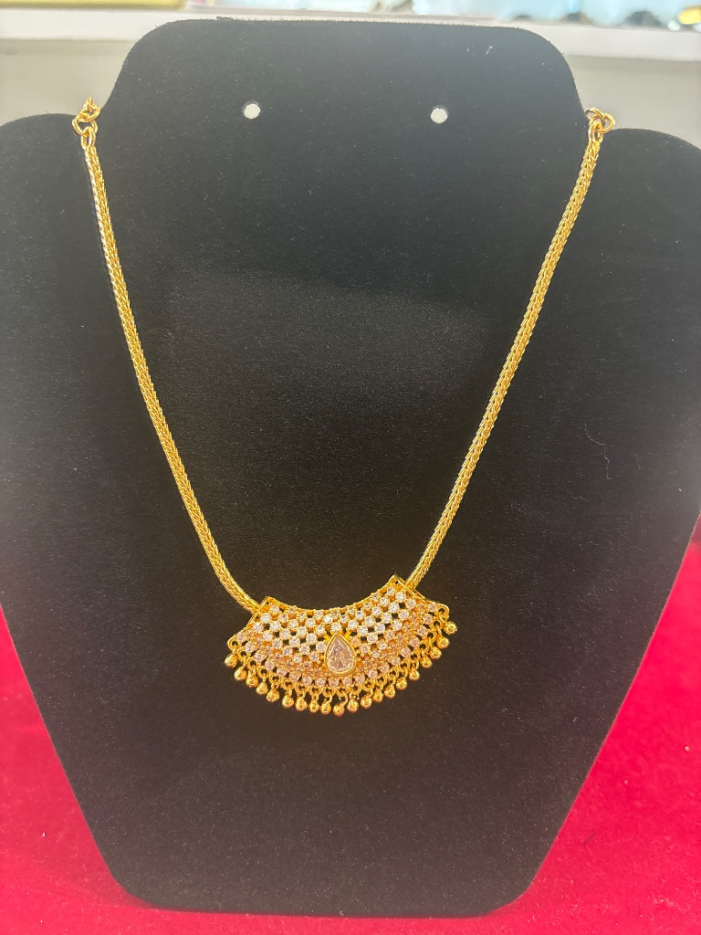 Stunning Gold Plated Crescent Pendant Necklace With Clear CZ Stones