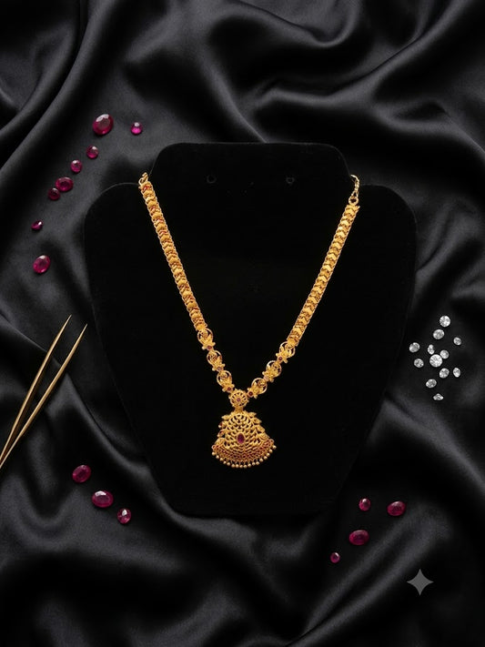 Traditional Gold Plated And Ruby Red Stone Necklace Set For Women