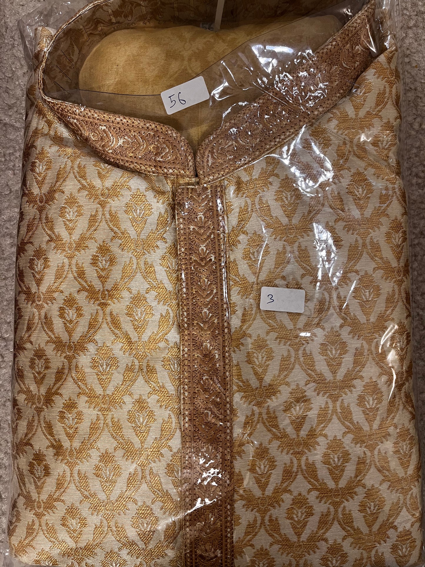 Light Gold Color Zari Brocade with Linning Embroidery work Kurta  Pajama Pant for Men