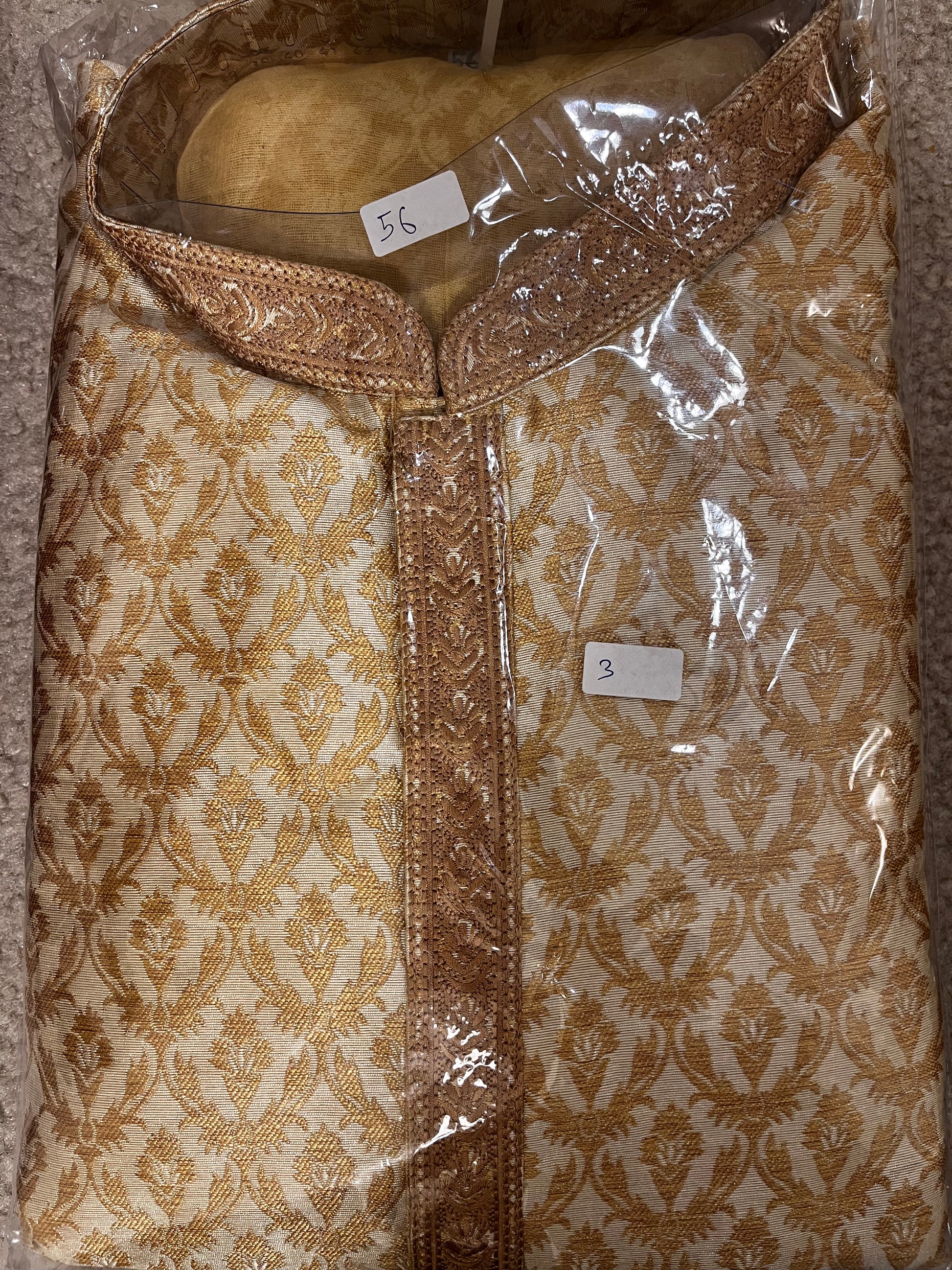 Light Gold Color Zari Brocade with Linning Embroidery work Kurta  Pajama Pant for Men