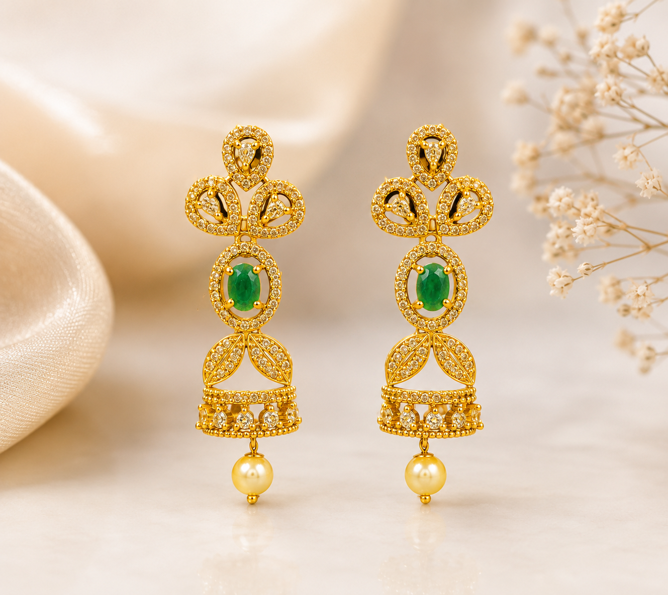 Attractive Gold Plated Pink & Green Stones  Necklace set