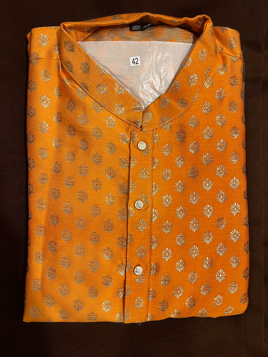 Light Orange Color Men’s Jacquard Banarasi Brocade Kurta Suits