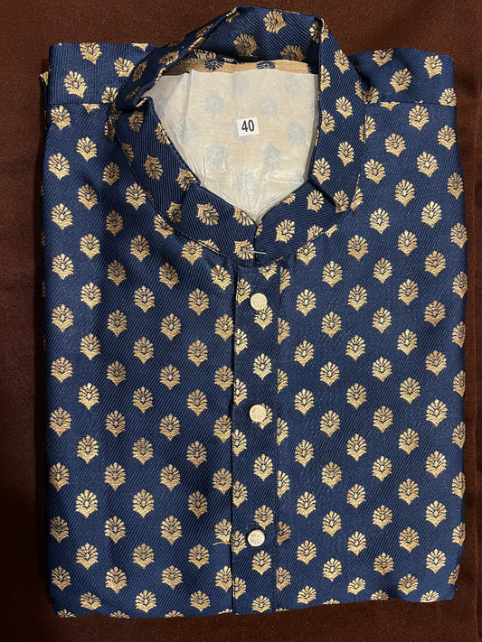 Attractive Blue Color Men’s Jacquard Banarasi Brocade Kurta Suits