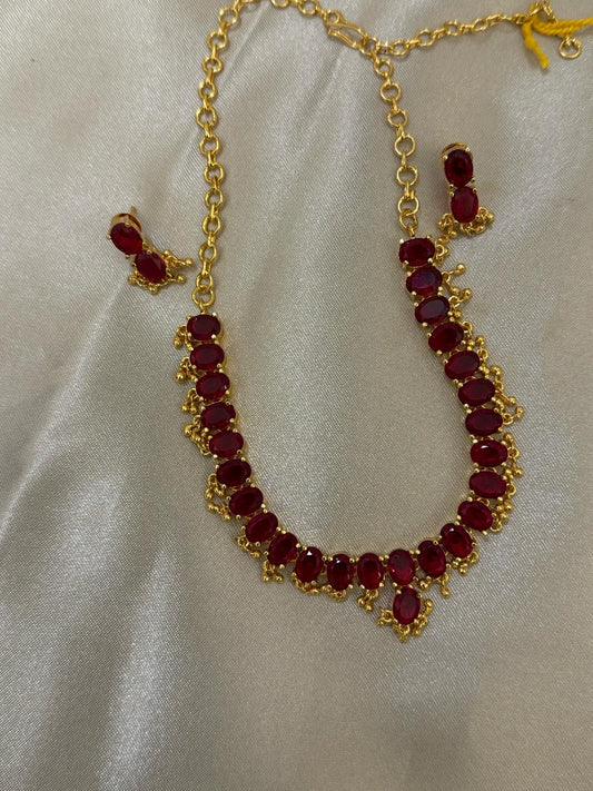 Dazzling gold plated Red color Ruby necklace with Earrings for Women