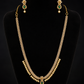 Elegant Gold Plated Long Green Stone Necklace Set with Pearl Drops and Earrings