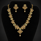 Beautiful Gold Plated Light Green Stone Earrings with Pearl Drops Necklace Set