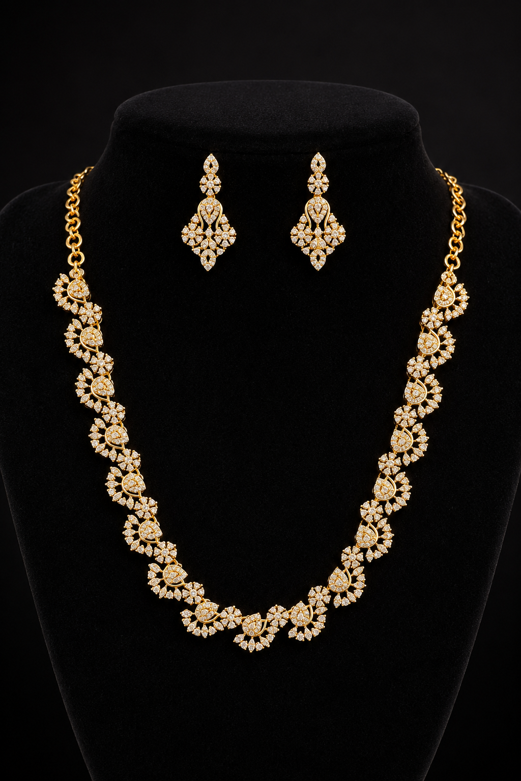 Beautiful Gold Plated American Diamond Necklace Set with Earrings