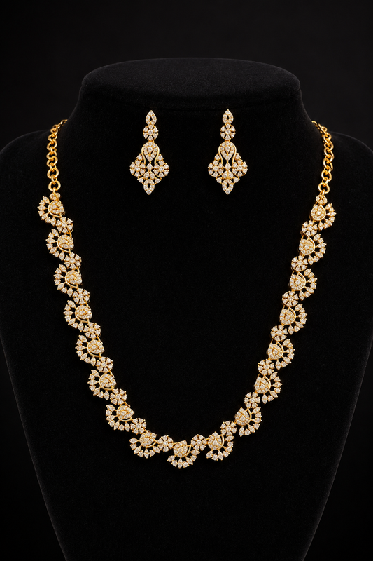 Wonderful White Stones Gold Plated Necklace With Earrings