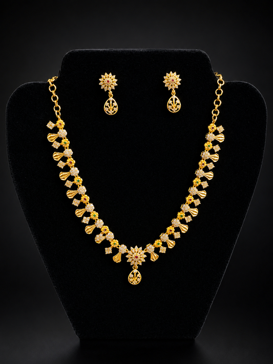 Stunning Multicolor Stones Gold Plated Necklace With Earrings
