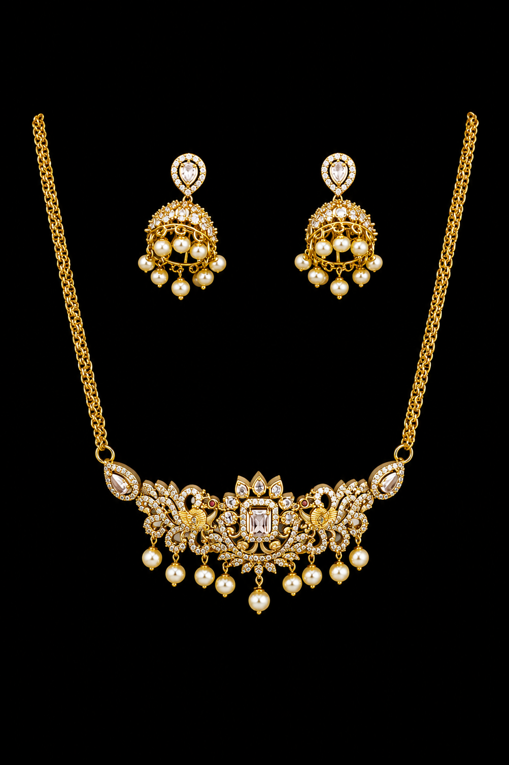 Elegant Gold Plated Stone Choker Set with Matching Earrings