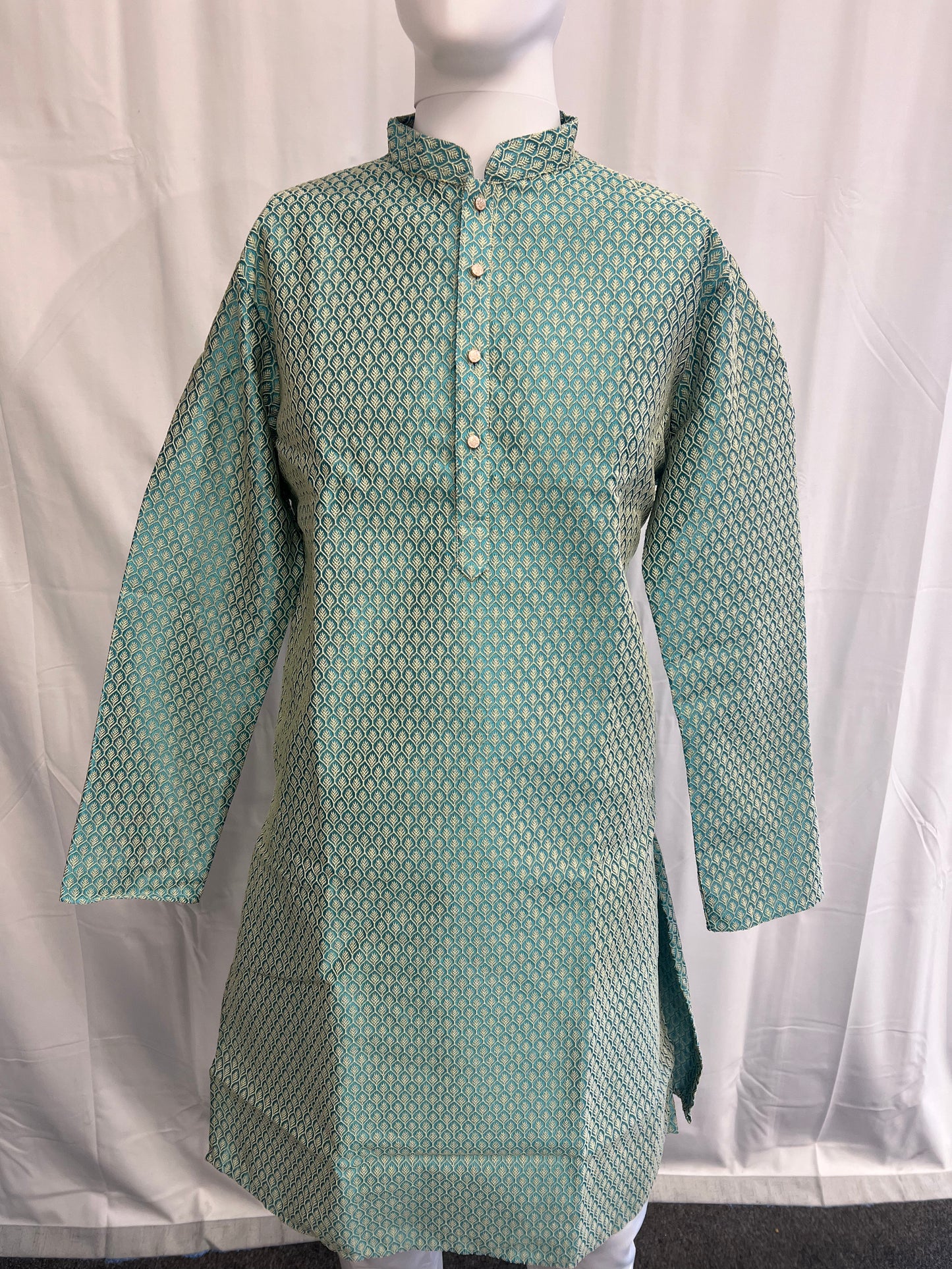 Elegant Teal Green Color Jacquard With Self Design Kurta Suits For Men