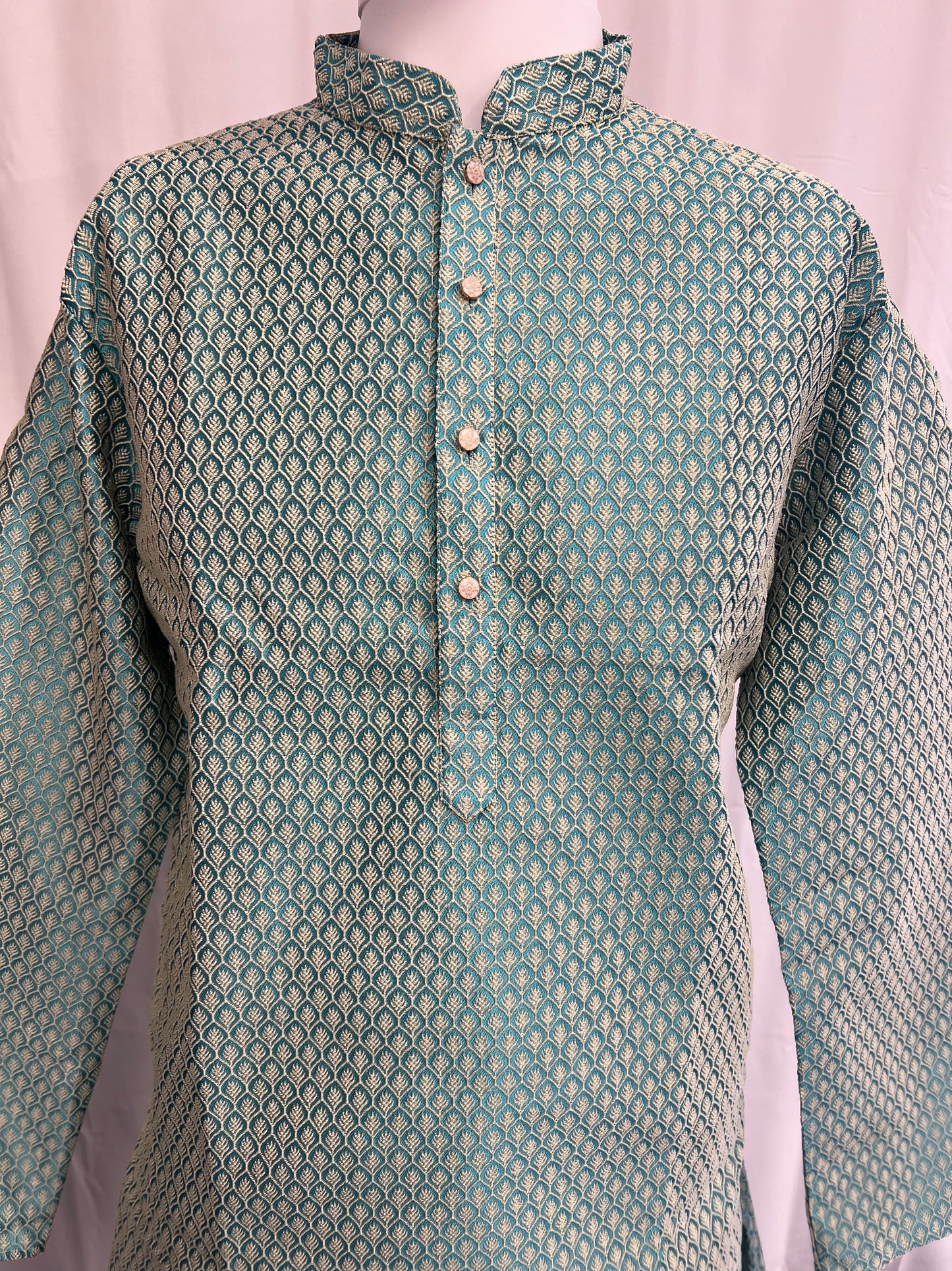 Elegant Teal Green Color Jacquard With Self Design Kurta Suits For Men