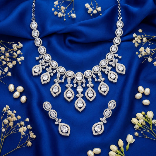 Premium White Ruby Teardrop American Diamond Jewelry Set For Women