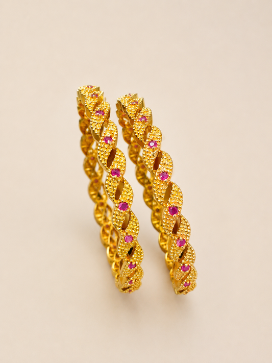 Beautiful Gold Plated Bangles with Pink Stones
