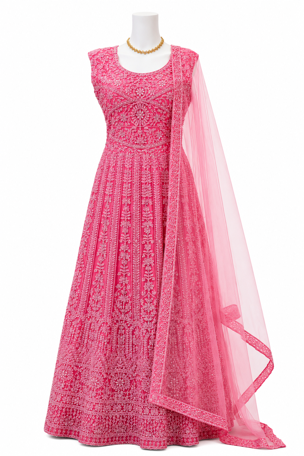 Exquisite Pink Color Anarkali Gown With Sequins And Embroidery Work For Women