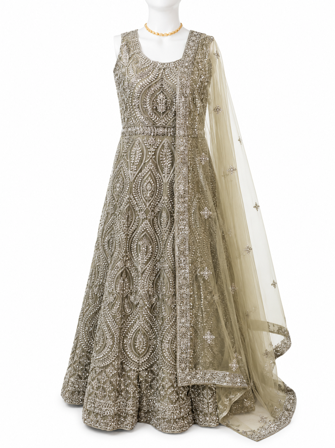 Attractive Gray Color Georgette With Embroidery And Sequins Work Anarkali Gown For Women
